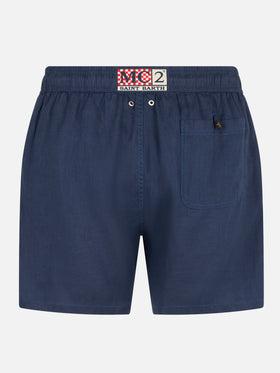 Marineblaue Herren-Badeshorts aus Leinen