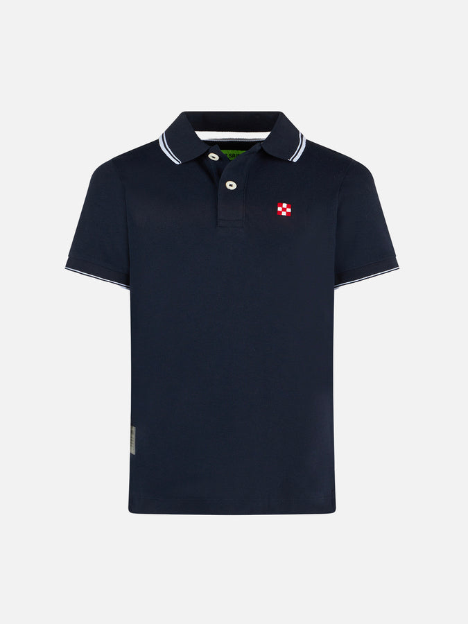 Mc2 Saint Barth Polo in piquet blu con logo St. Barth