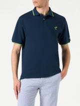 Blue piquet polo with St. Barth logo and contrasts