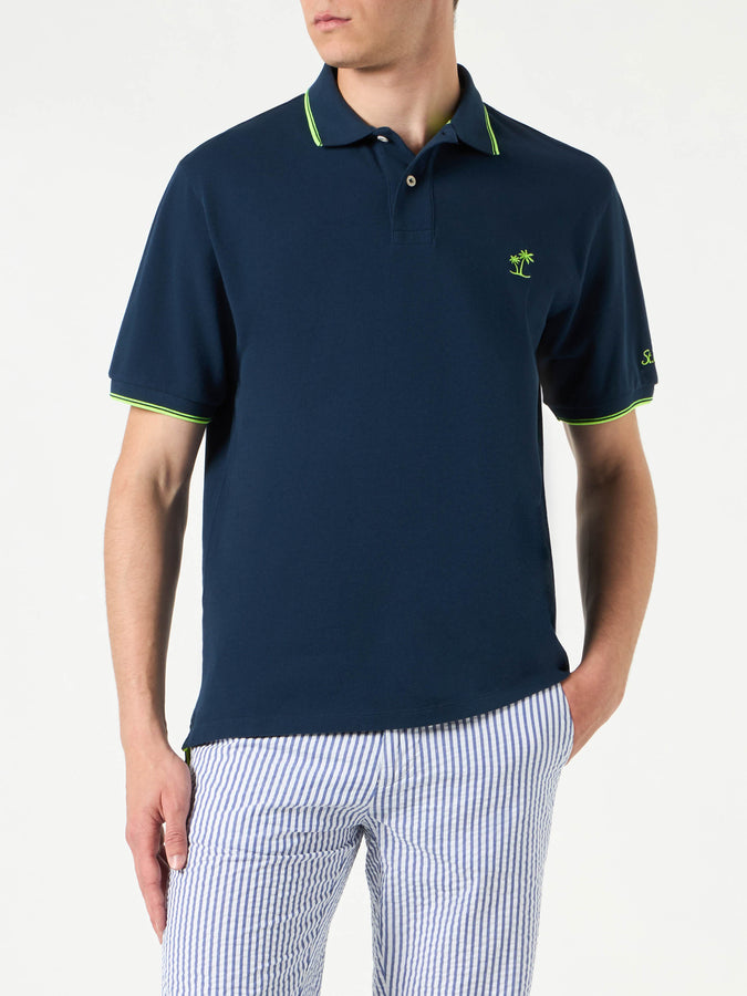 Mc2 Saint Barth Polo in piquet blu con logo St. Barth e contrasti