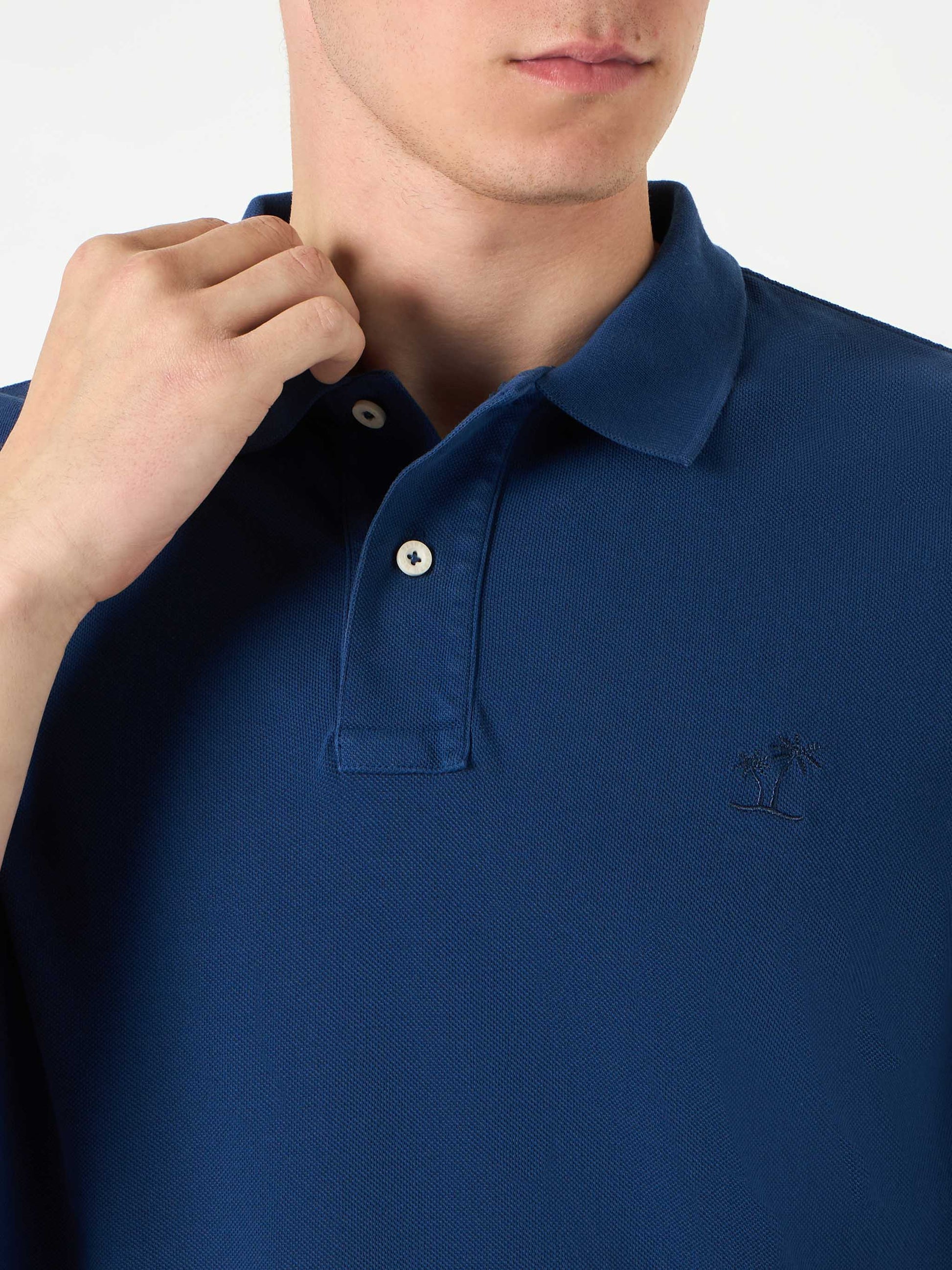 Denim piquet polo with St. Barth logo with vintage effect - MC2 Saint Barth