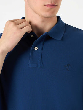 Denim piquet polo with St. Barth logo with vintage effect - MC2 Saint Barth