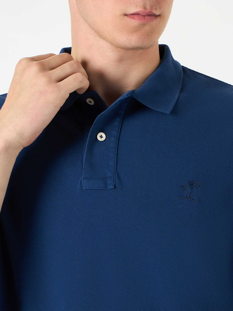 Denim-Piquet-Polo mit St. Barth-Logo mit Vintage-Effekt