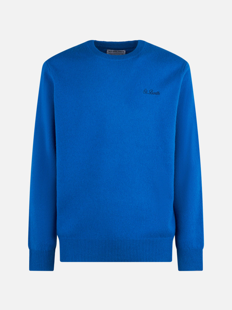 Man crewneck bluette sweater with St. Barth embroidery