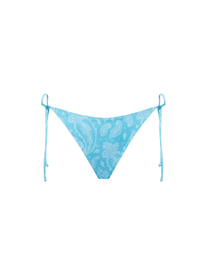 Slip da bagno da donna azzurro con stampa paisley