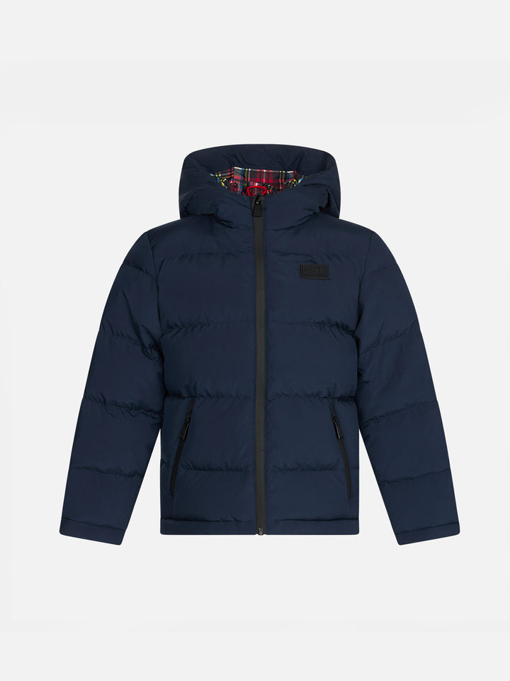 Kid hooded down padded jacket tartan lining - MC2 Saint Barth