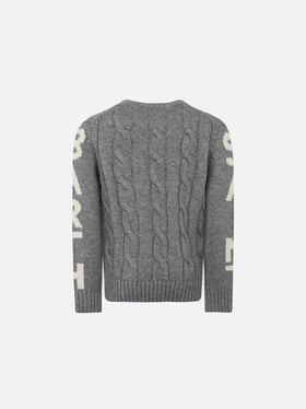 Boy grey cable knit sweater Bergen Jr with Saint Barth jacquard - MC2 Saint Barth