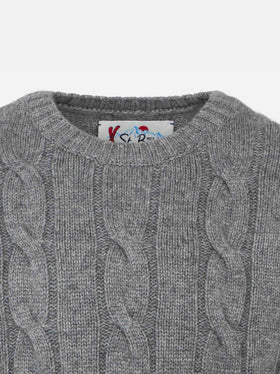 Boy grey cable knit sweater Bergen Jr with Saint Barth jacquard - MC2 Saint Barth