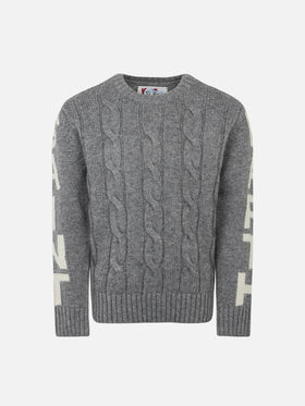 Boy grey cable knit sweater Bergen Jr with Saint Barth jacquard - MC2 Saint Barth