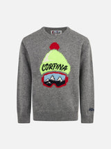 Boy crewneck sweater with Cortina hat print