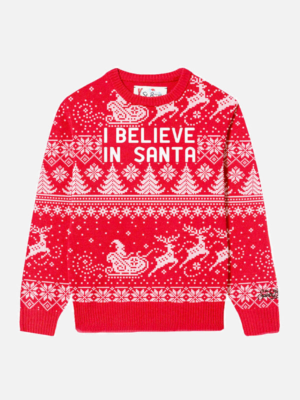 Maglia da bambino girocollo con scritta I believe in Santa