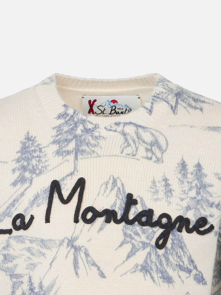 Boy crewneck toile de jouy sweater with La Montagne embroidery - MC2 Saint Barth