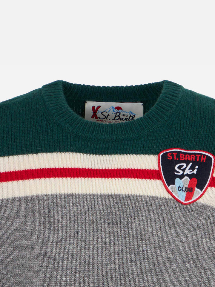 Boy crewneck sweater with St. Barth ski club patch - MC2 Saint Barth