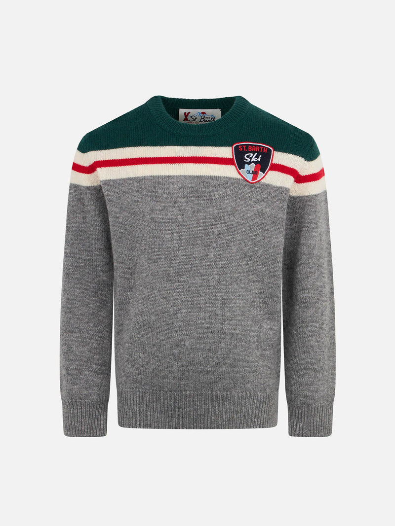 Boy crewneck sweater with St. Barth ski club patch