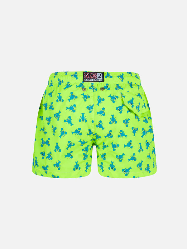 Boy light blue swim shorts with lobster print and comfort fabric