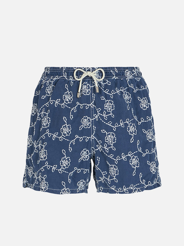 Badeshorts für Herren mit aufgestickten Blumen