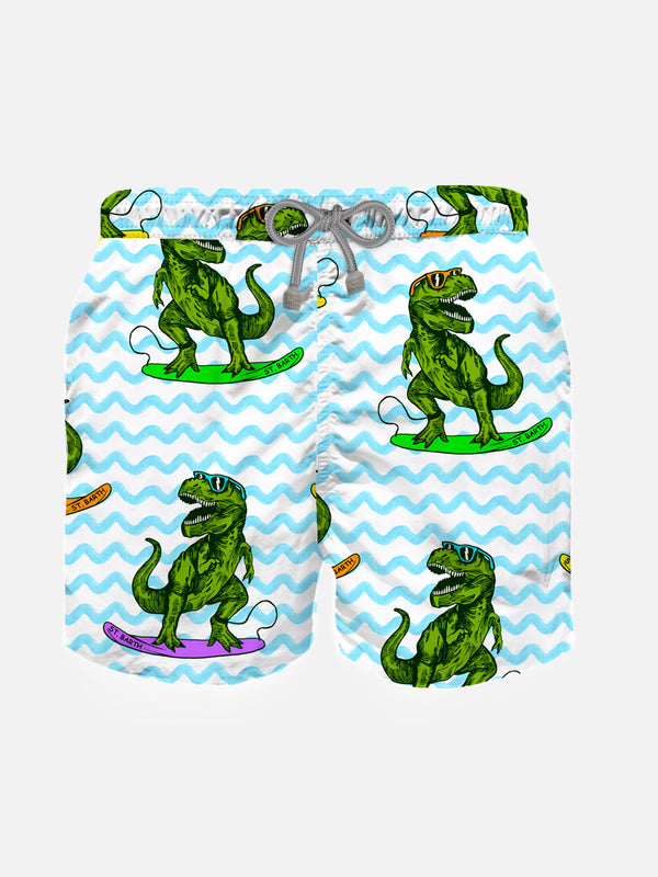 Boy classic swim shorts with dinosaur print