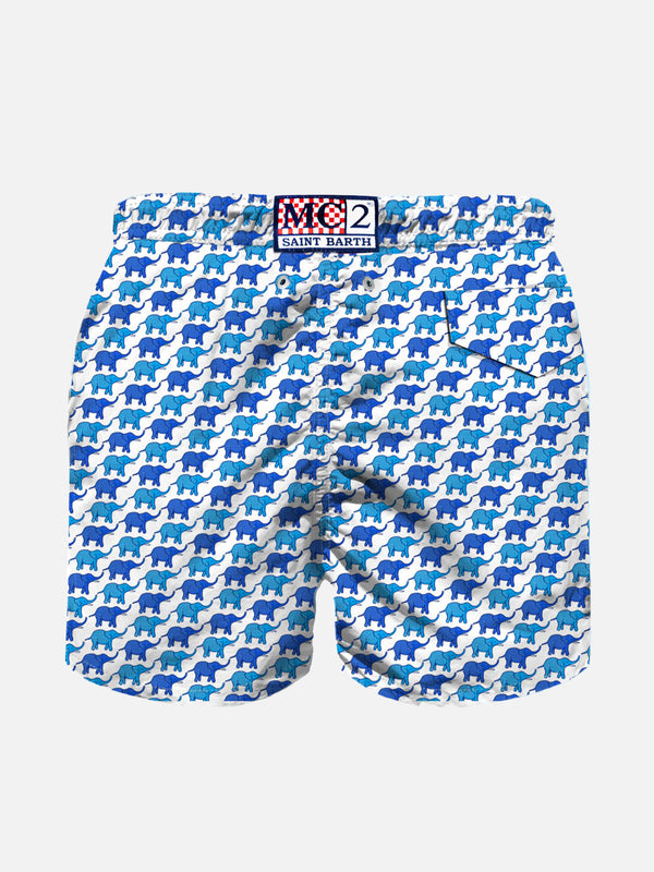 Badeshorts für Jungen aus leichtem Stoff mit Elefantenprint