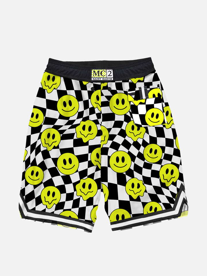 Boy long swim shorts with groovy smile pattern - MC2 Saint Barth