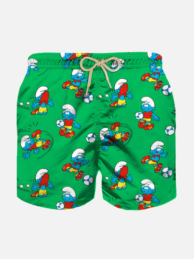 Mc2 Saint Barth Costume da bagno da bambino con stampa puffi e calcio | PUFFI SPECIAL EDITION