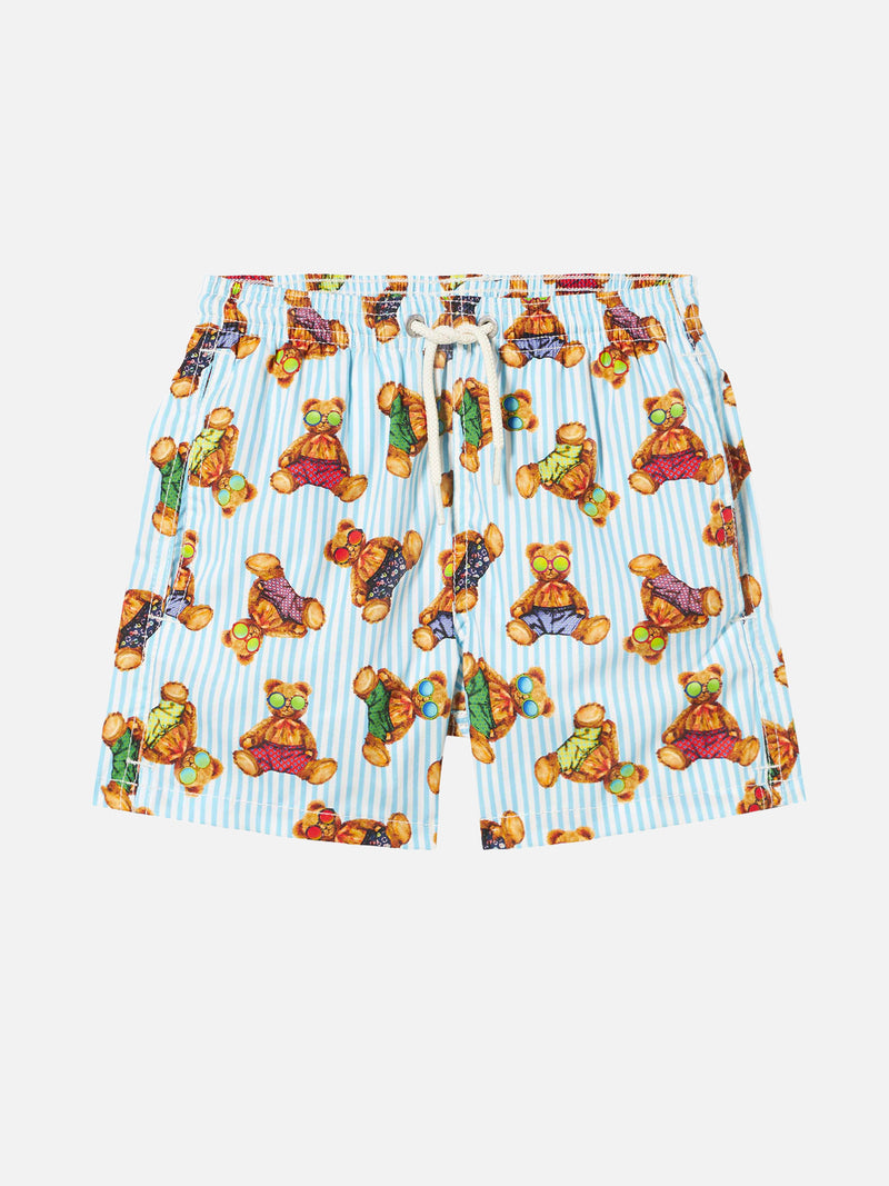 Boy cotton swim shorts with teddy bear print