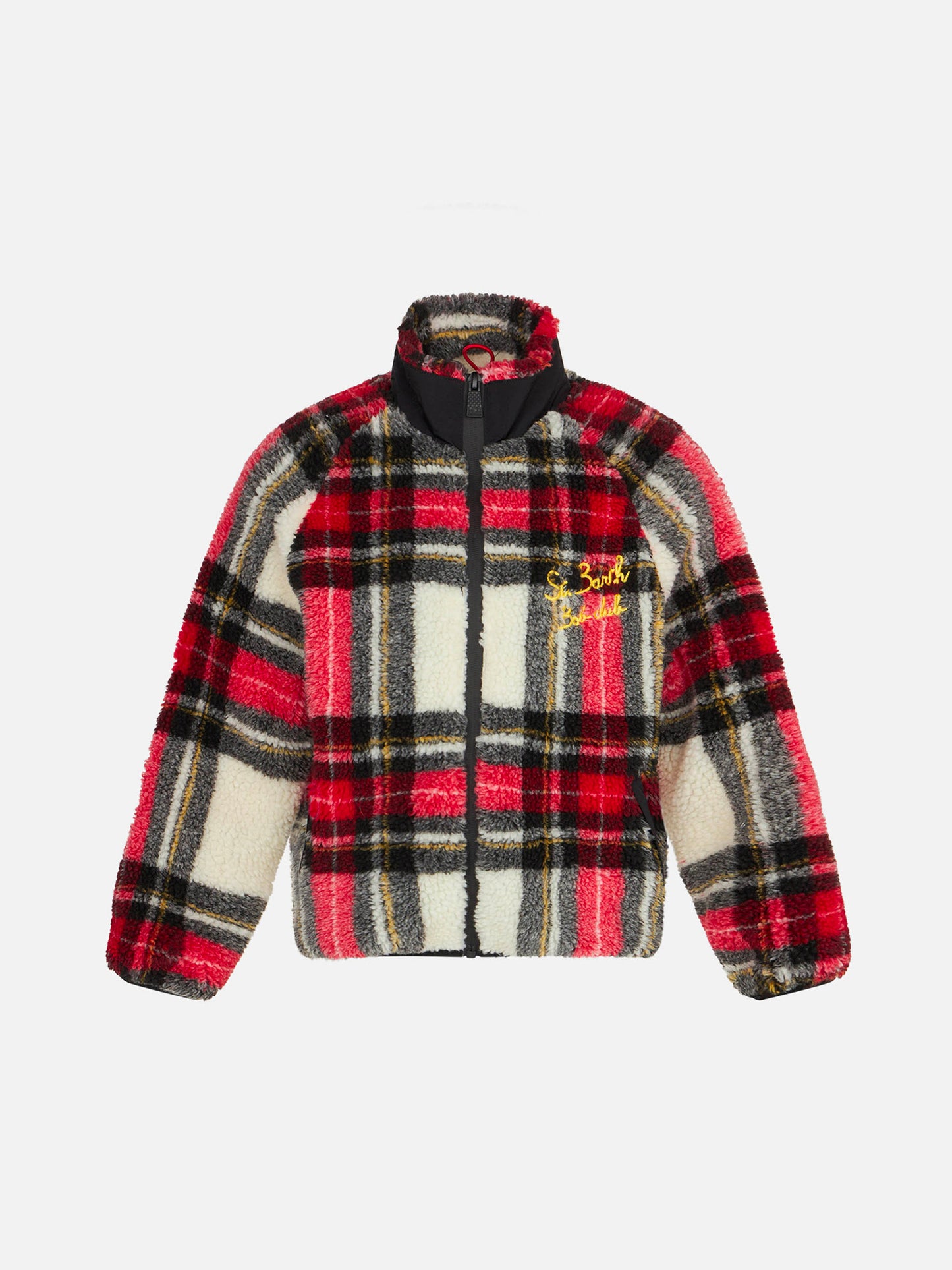 Kids tartan sherpa jacket with St. Barth Bob Club embroidery - MC2 Saint Barth