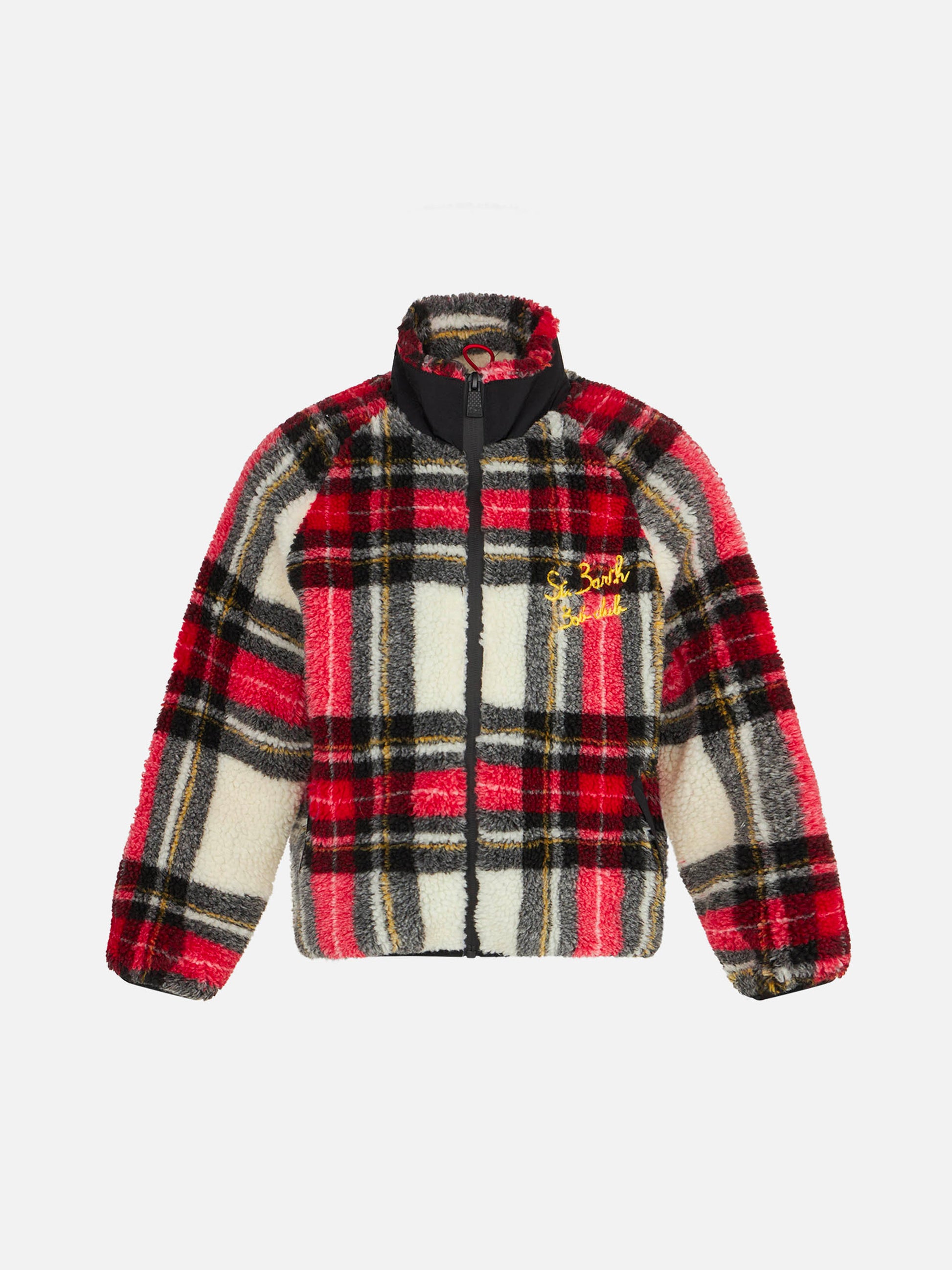 Kids tartan sherpa jacket with St. Barth Bob Club embroidery - MC2 Saint Barth