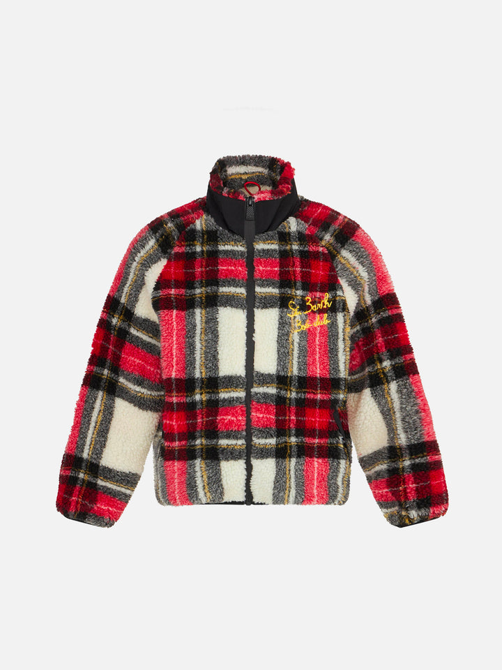 Kids tartan sherpa jacket with St. Barth Bob Club embroidery - MC2 Saint Barth