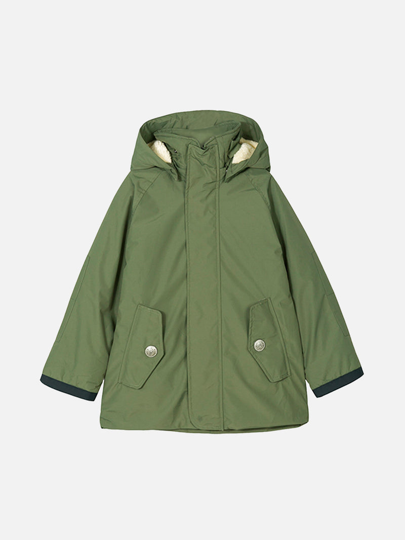 Boy hooded military green parka jacket