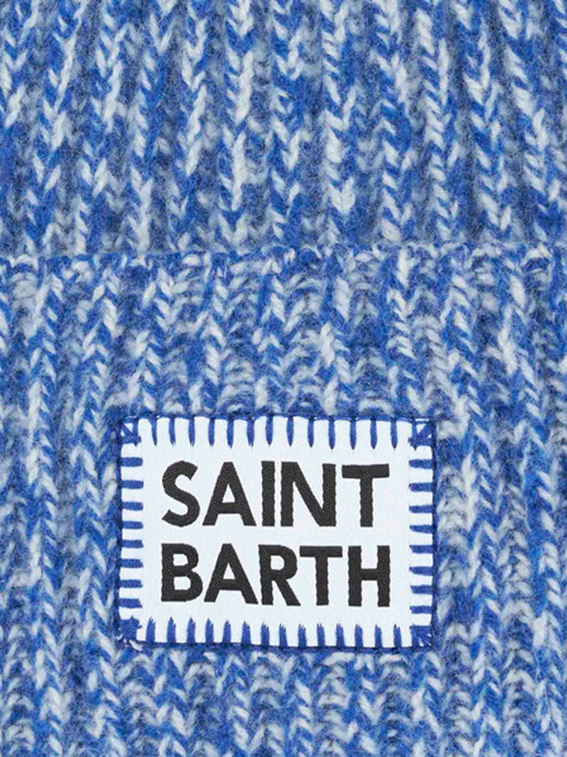 Kid white and bluette mouliné beanie with Saint Barth embroidery