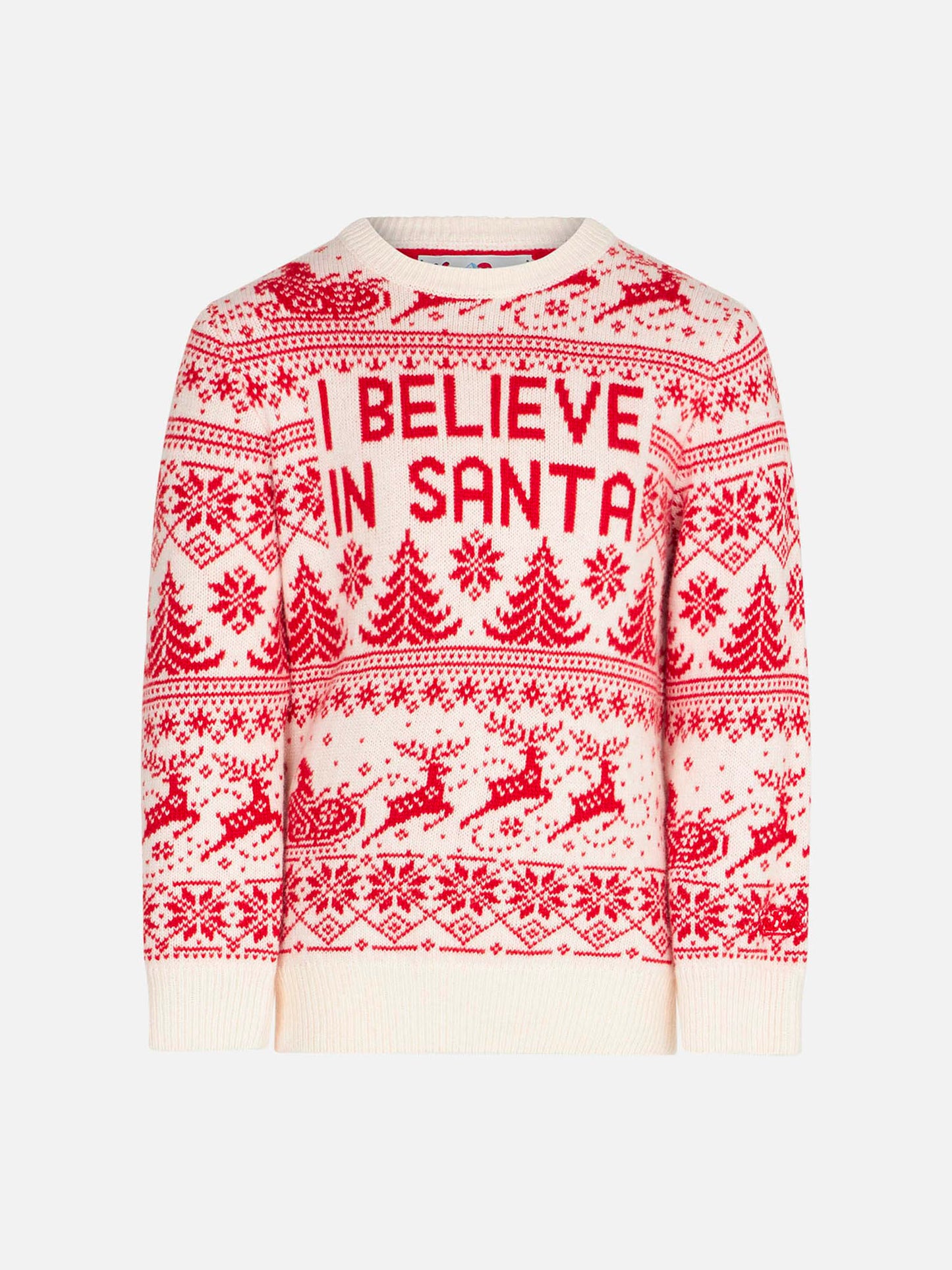 Boy white crewneck sweater with Christmas pattern - MC2 Saint Barth
