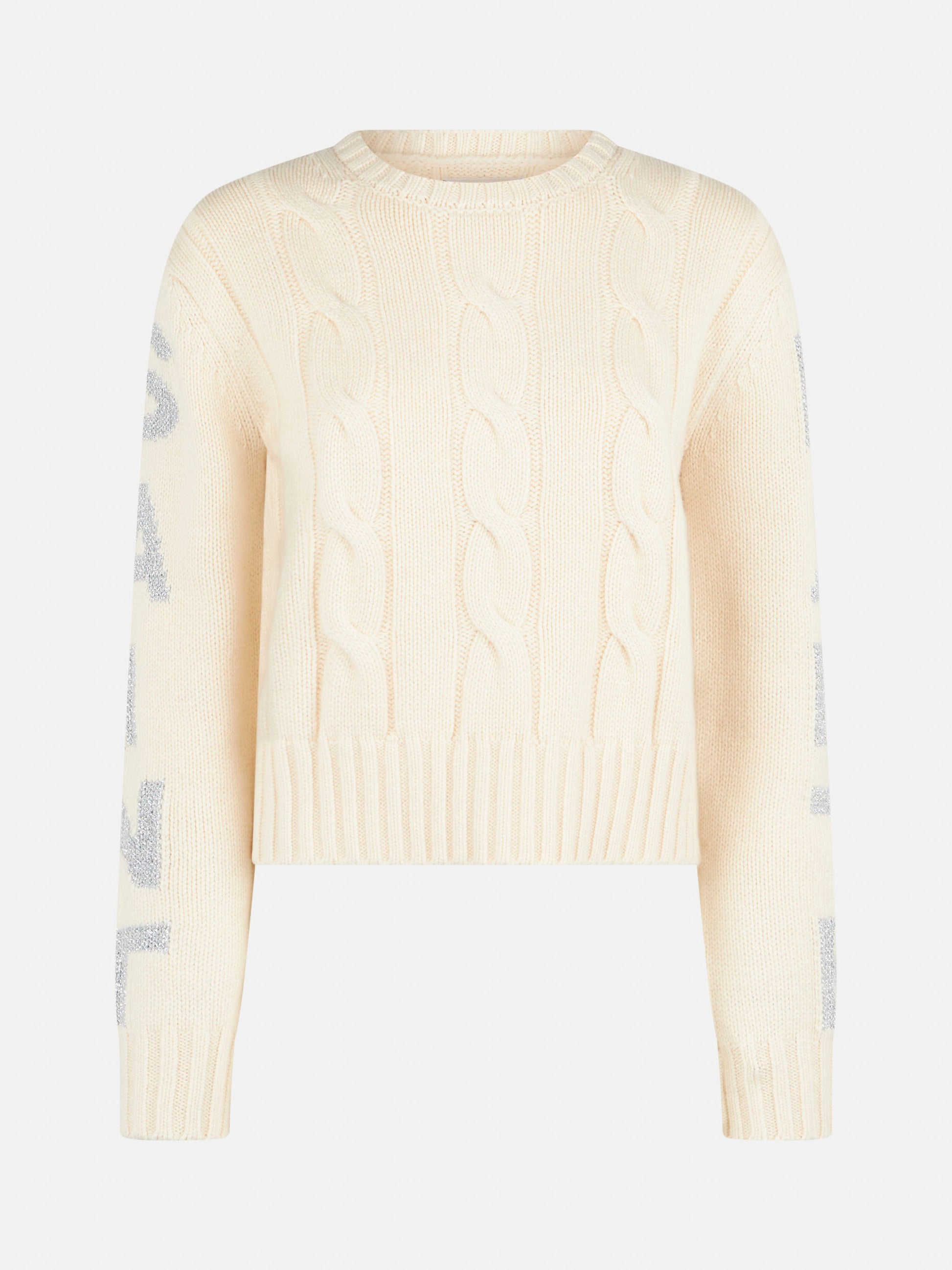 Woman crewneck braided sweater with Saint Barth lurex print - MC2 Saint Barth