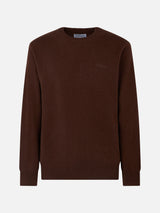 Man crewneck brown sweater with St. Barth embroidery
