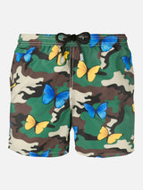 Light fabric man swim shorts butterfly and camouflage print