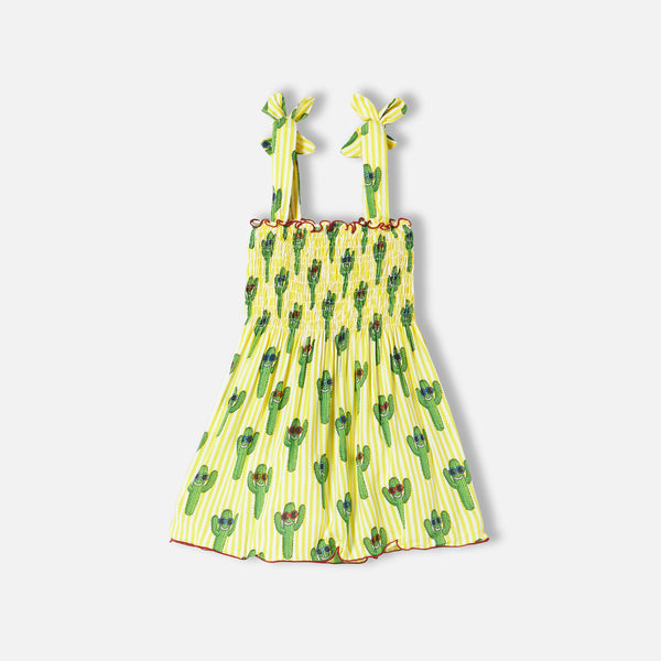 Mädchenkleid mit fröhlichem Kaktus-Print