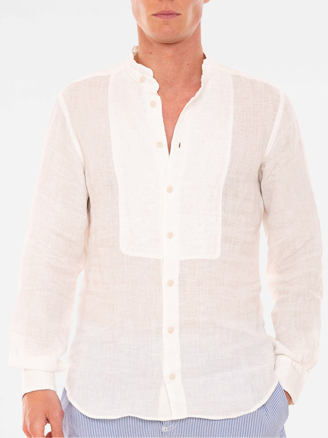 Mc2 Saint Barth Camicia da Uomo in Lino ricamata bianco sporco