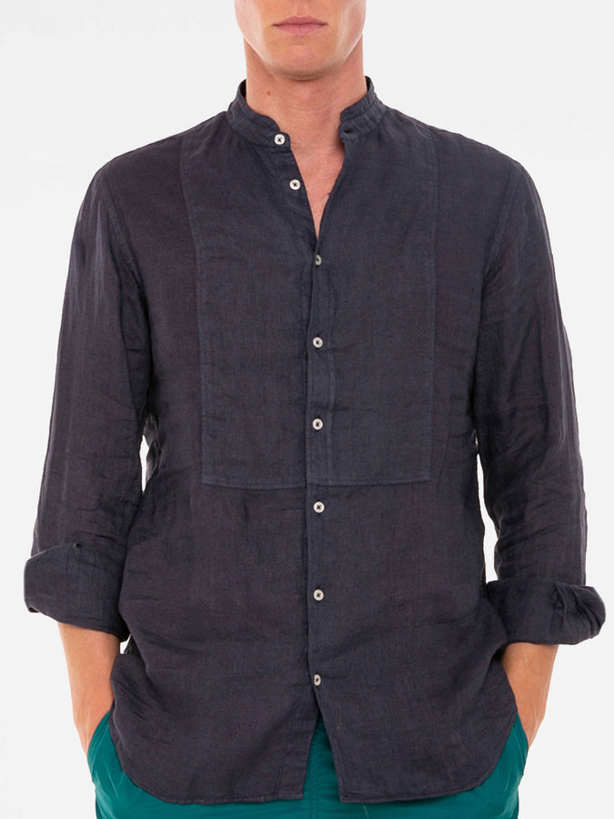 Mc2 Saint Barth Camicia da uomo blu navy in lino collo alla coreana