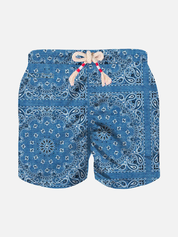 Mc2 Saint Barth Costume da bagno da bambino con stampa bandana in denim