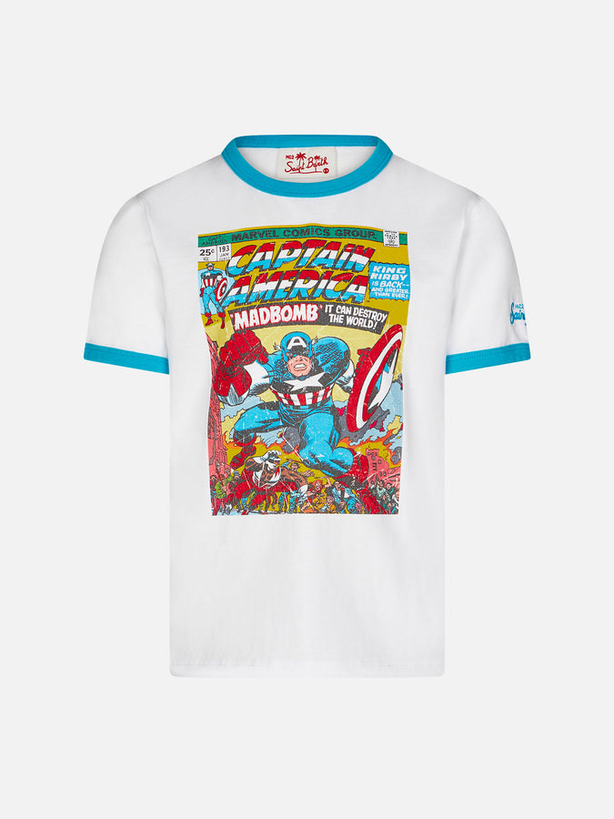 Mc2 Saint Barth T-shirt da bambino in cotone bianco con stampa Capitan America | EDIZIONE SPECIALE MARVEL