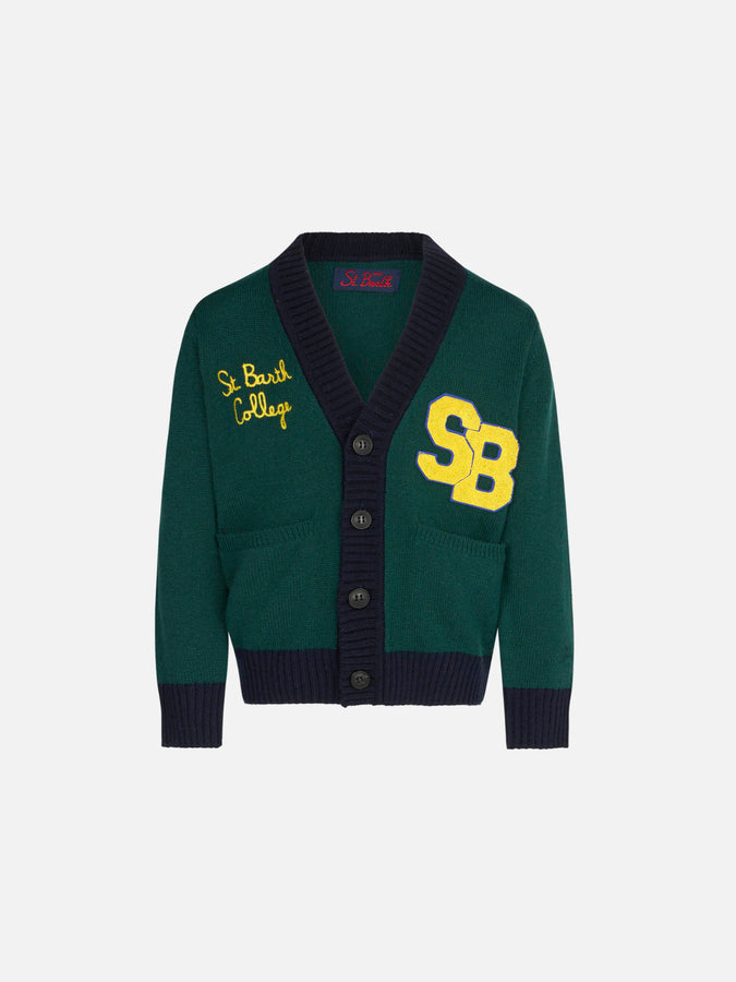 Mc2 Saint Barth Cardigan in maglia con patch e ricamo St. Barth College