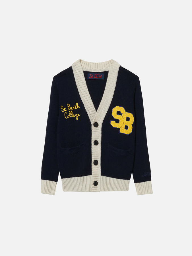 Mc2 Saint Barth Cardigan da bambino in maglia con patch e ricami St. Barth College