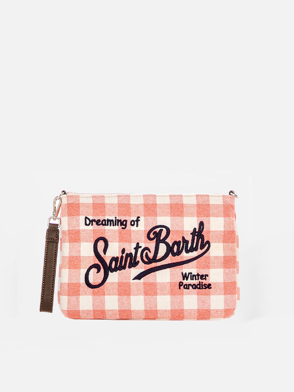 Parisienne pink gingham wooly cross-body pouch bag