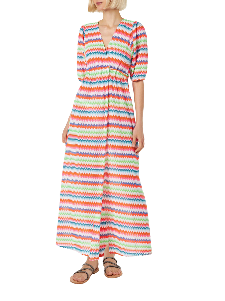 Chevron raschel knit long beach dress Bliss with striped pattern - MC2 Saint Barth