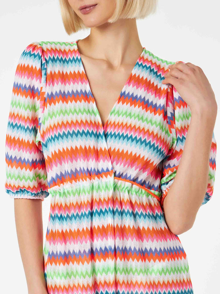 Chevron raschel knit long beach dress Bliss with striped pattern - MC2 Saint Barth