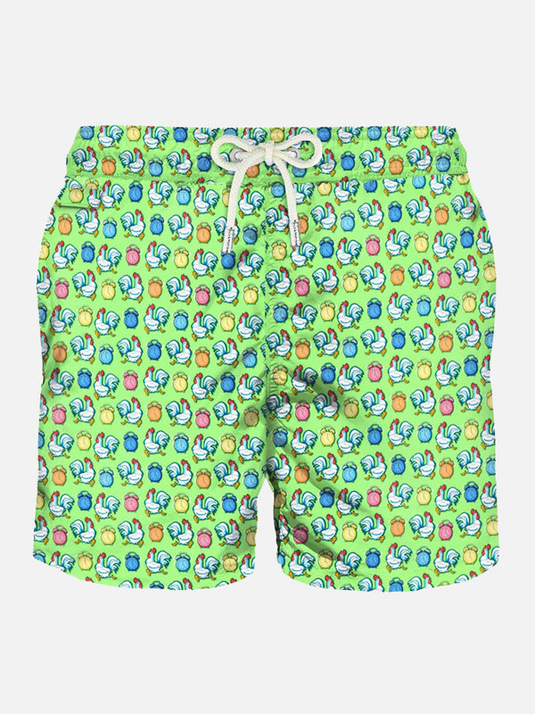 Light fabric man swim shorts roosters print