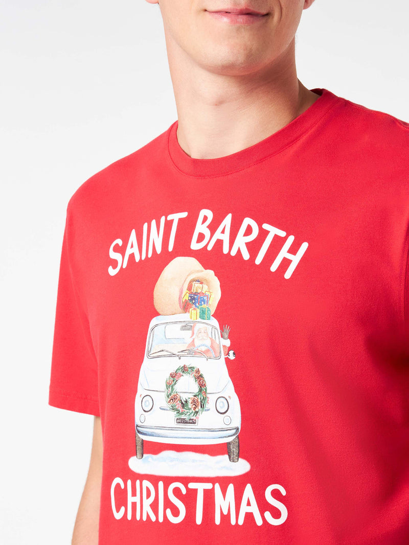 Herren-T-Shirt aus schwerer Baumwolle mit Saint-Barth-Weihnachtsdruck