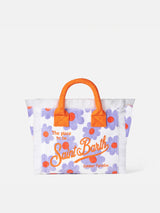 Colette-Handtasche aus Frottee mit violettem und orangefarbenem Gänseblümchen-Print