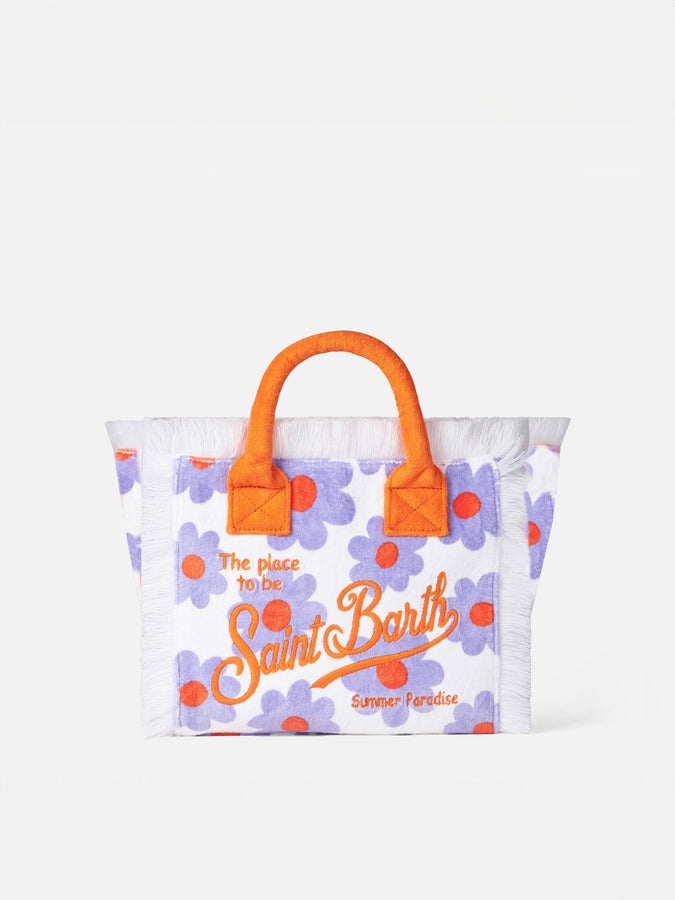 Mc2 Saint Barth Borsa Colette in spugna con stampa margherite viola e arancio