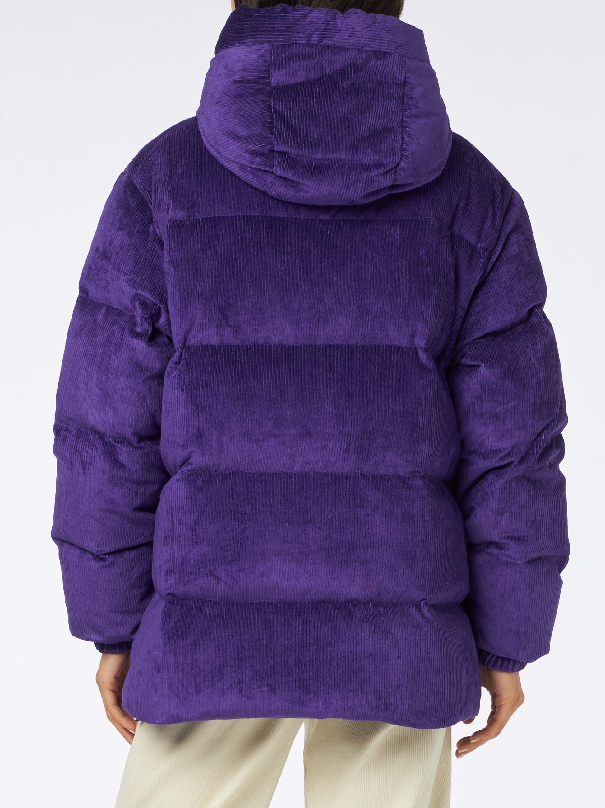 Woman purple corduroy down padded jacket with hoodie - MC2 Saint Barth