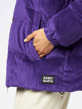 Woman purple corduroy down padded jacket with hoodie - MC2 Saint Barth